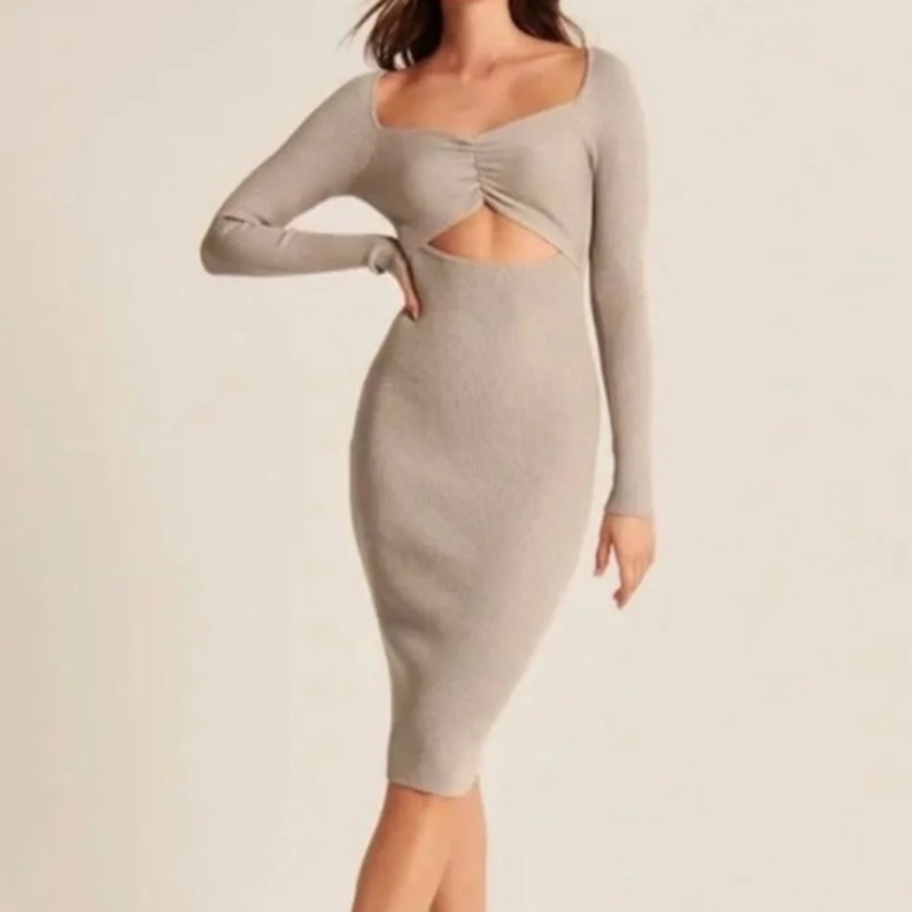 Abercrombie & Fitch Midi Ribbed Cut Out Dress